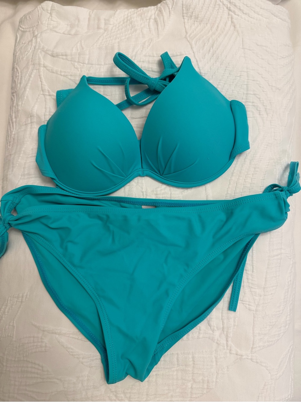 2pcs Turquoise Halter Tie-Side Bikini Set - Blue